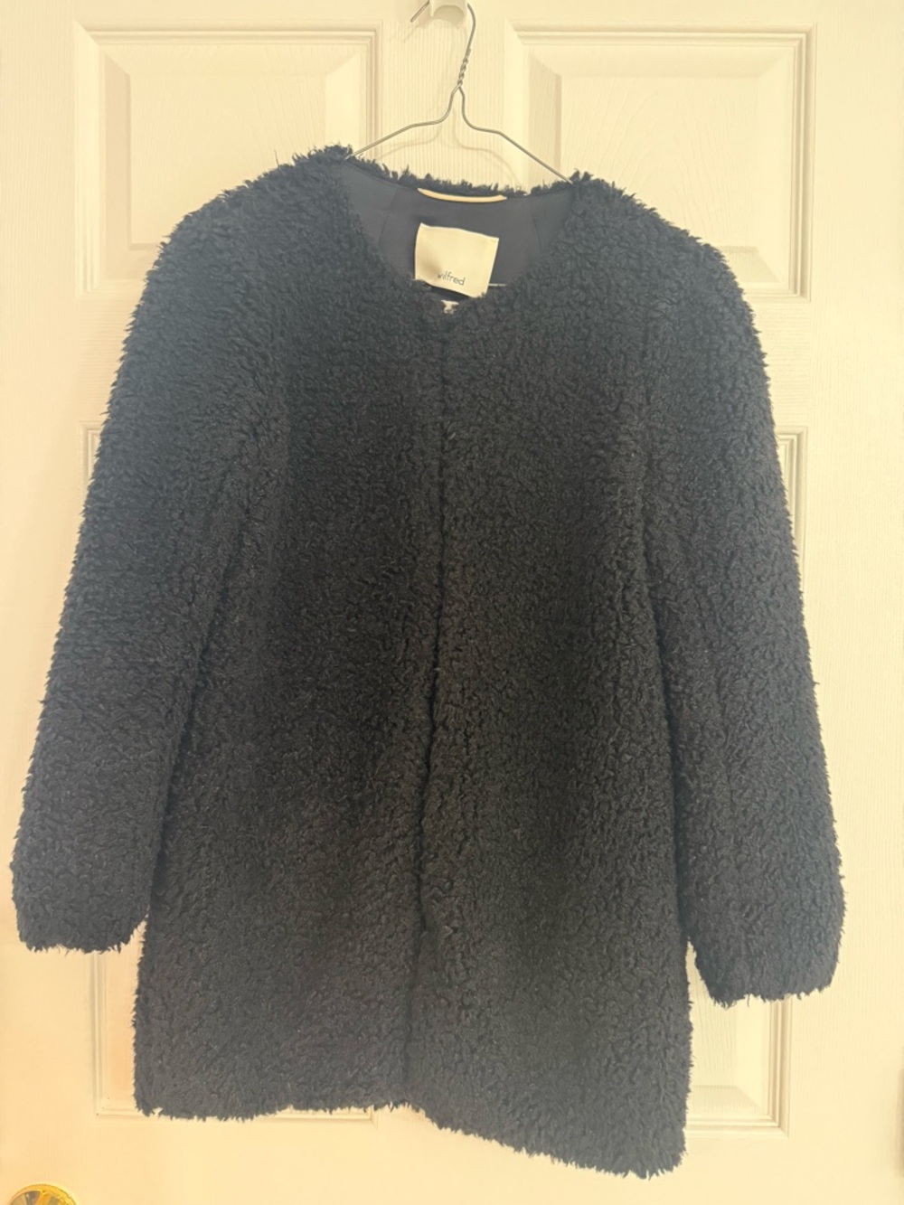 Wilfred Black Teddy Coat - Faux Shearling Open Front